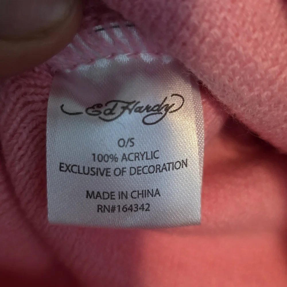 Ed Hardy Pink Knit Hat and Glove Set